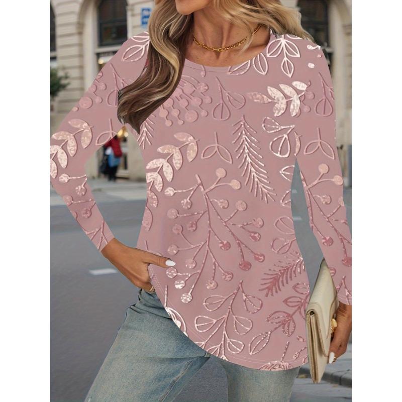Printed long sleeved T-shirt casual round neck top S