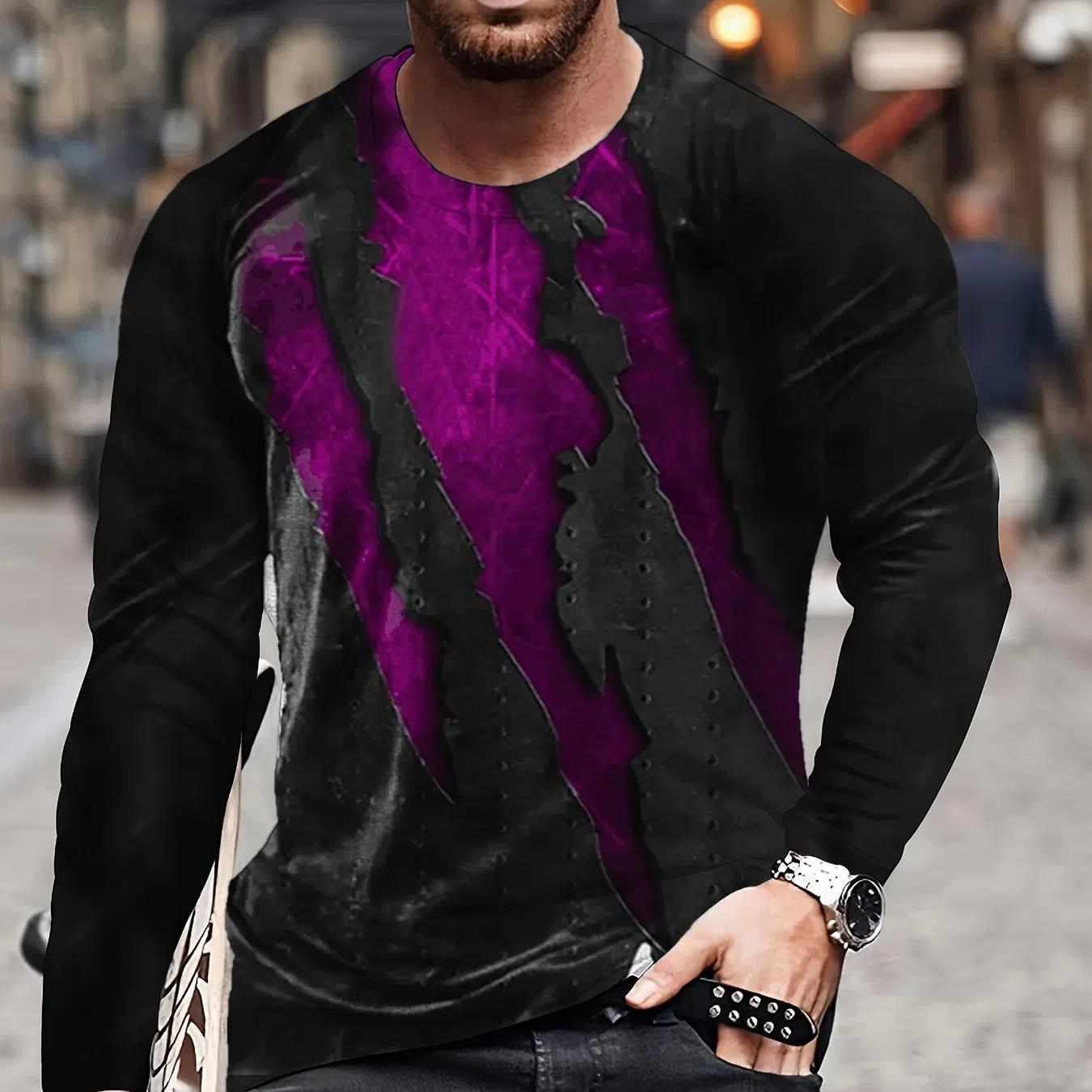 

Мужская футболка с длинным рукавом и круглым вырезом с цветным 3D-принтом, весна-осень 6XL