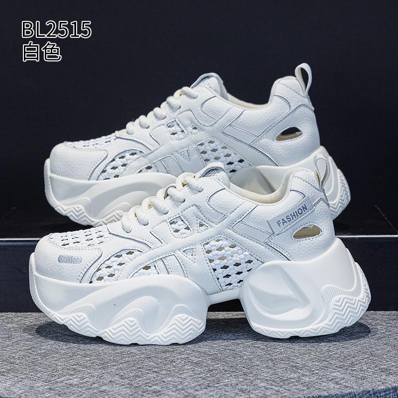 Thick-soled retro woven hollow dad shoes summer new small casual sports shoes 34 белый