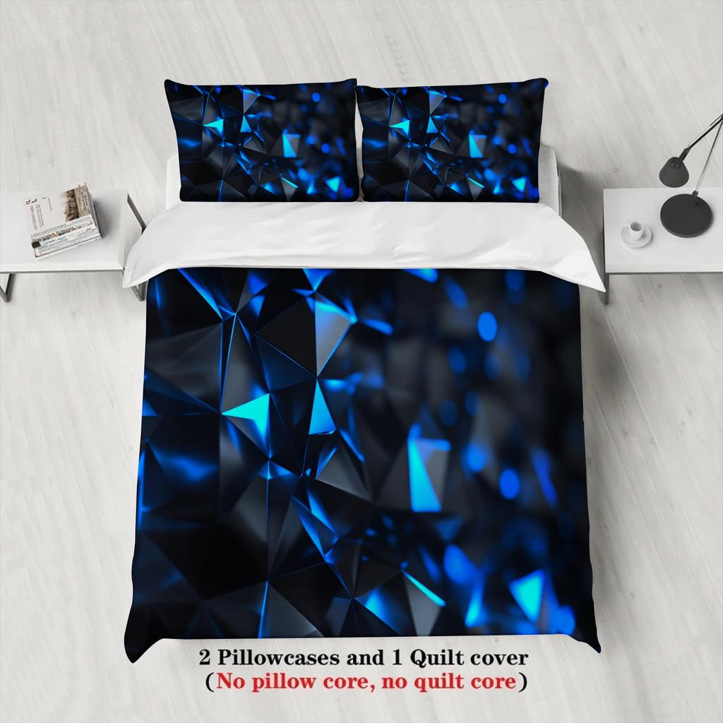 3pcs Geometric Blue Crystal Bedding Sets 3D Printed Abstract Pattern Duvet Cover Sets With Pillowcases No Filling Cool Visual