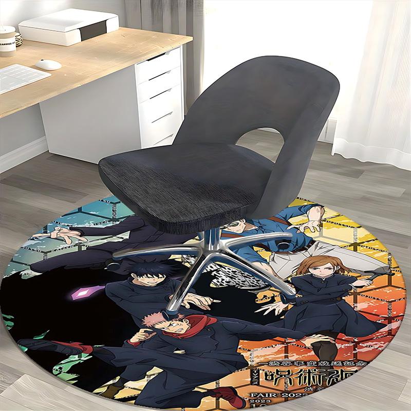 1 pièce Tapis Rond Design Dessin Animé Anime Personnages Jujutsu Kaisen pour Tapis de Chaise de Bureau, Tapis Antidérapant Convient pour la Décoration de la Maison, Salon