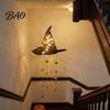 Luminous Witch Hat Lights Lighted Hanging Chime, Halloween LED Ornament with Glow Star Tassels, Magical Light for Porch Window Patio Indoor