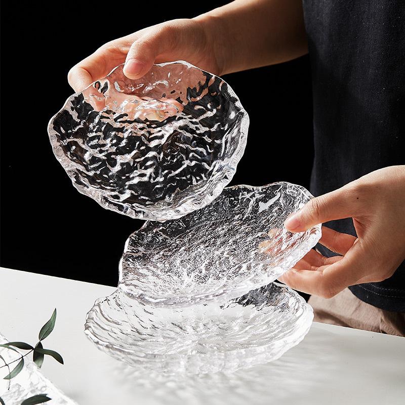 Irregular Crystal Glass Plate Salad Plates Fruit Dish Dim Sum Plate Sushi Plates Cake Pan Coaster Cup Saucer Dessert Bowl