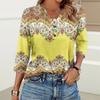 Women's Fashion Casual Printed V-Neck Button Three-quarter Sleeve T-Shirt Raglan Sleeve Top