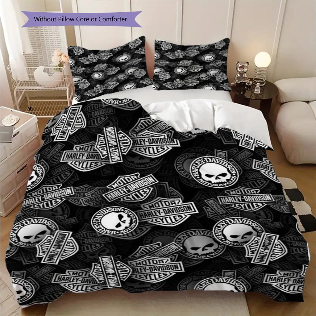 Biancheria da letto vintage Harley-Davidson con bandiera americana(1 * copripiumino + 2 * federa, senza nucleo) Set biancheria da letto Regalo di Natale per compleanno Morbido e confortevole