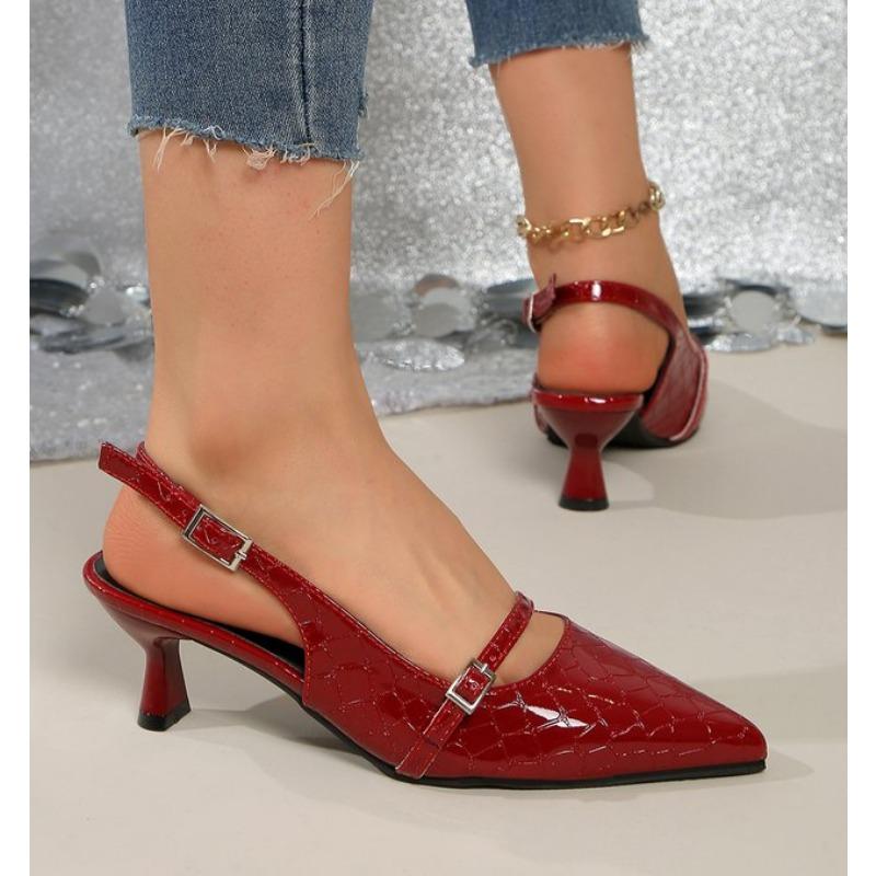 

Мода Новый Темперамент Черный Острый Носок Мелкий Вырез Котенок на Тонком Каблуке Пряжка на Одной Линии Пряжка Женские Летние Босоножки на Высоком Каблуке 35