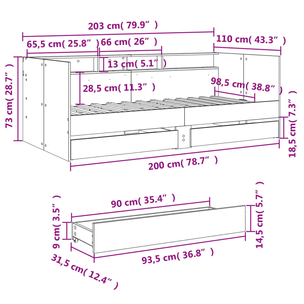Daybed with Drawers Without Mattress Concrete Gray 100x200 cm