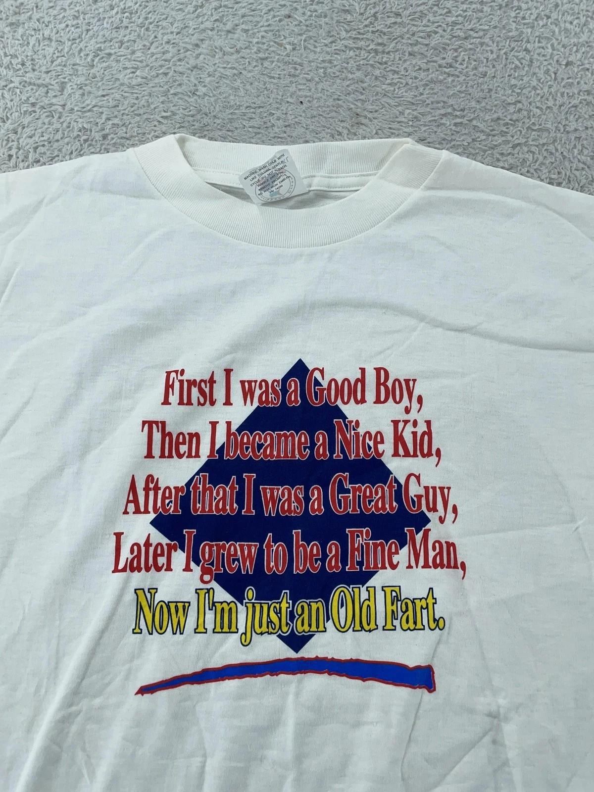 

Vtg Old Fart Shirt Mens L/XL White Birthday Joke Funny Humor Novelty Graphic Tee 4XL