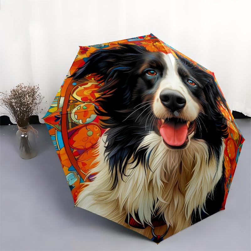 Moonlit Floral Dog Portrait Automatic Umbrella - Suitable Travel Outdoor Portable Umbrella Birthday Gift Daily Essentials
