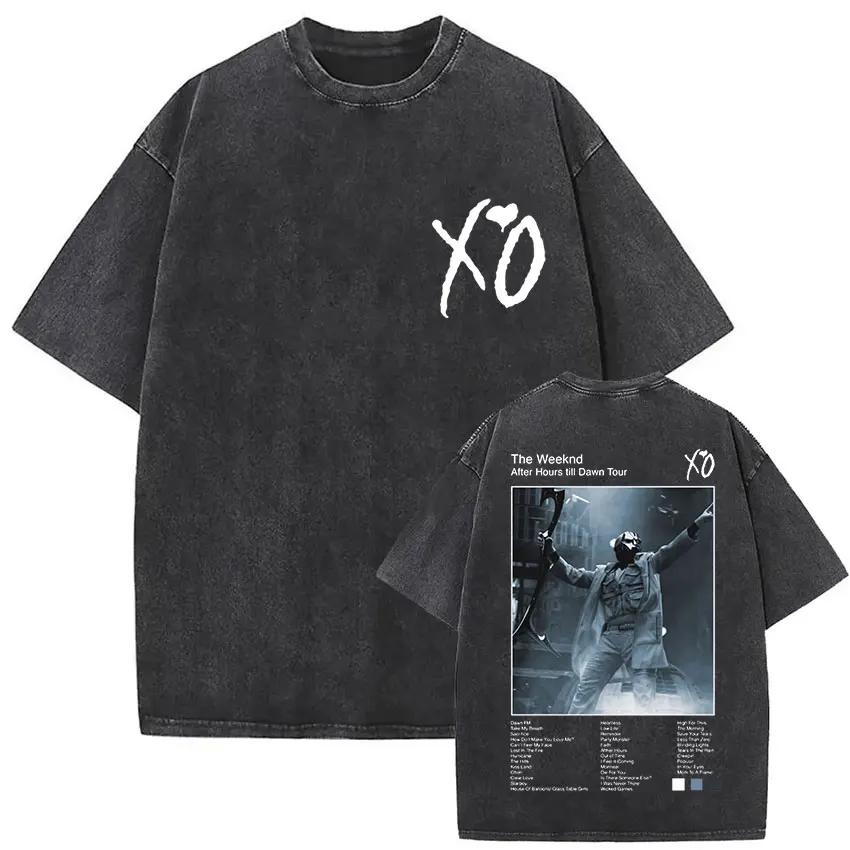 The Weeknd XO Tour Vintage Washed Tshirt Men and Women Summer Cotton YK Clothing Casual Fashion Round Neck Short Sleeved Tee