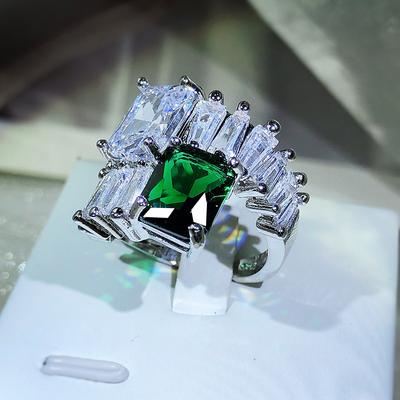 925 Silber Haute Couture Eingelegter Smaragd Zirkon Quadratischer Prinzessinnenring Micro Set Diamant Verlobungsring Offener Ring Partygeschenk