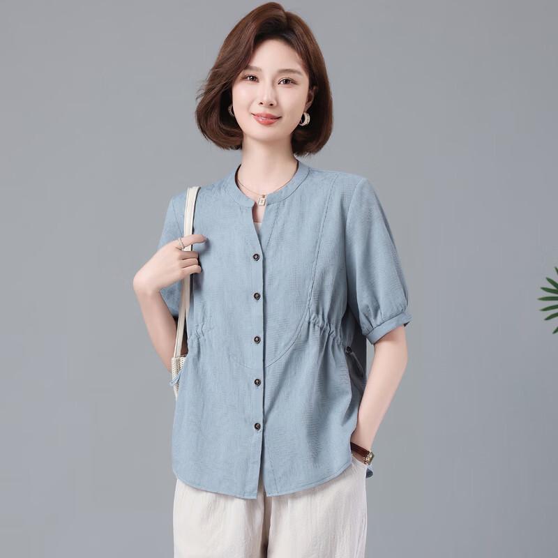 Langsha Women's Loose Cotton Short Sleeve Shirt