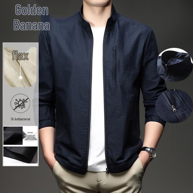 Men s Lightweight Linen Blend Stand Collar Jacket 52
