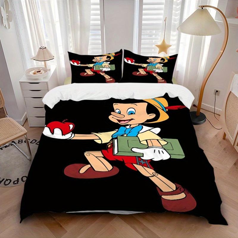 3pcs Apple Pinocchio Design Cartoon Printed Quilt Set - Soft and Comfortable Quilt Cover for Bedroom, Guest Room and Dormitory Decorative Bedding