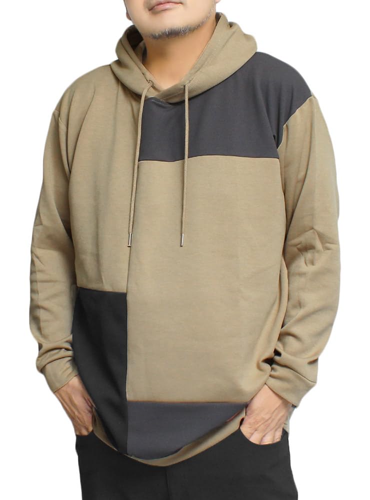 

One Colors Men s Plus Size Pullover Hoodie with Crazy Design, Soft Cardboard Fabric, Stretch, Dry Sweatshirt, Size 3L, Beige (Side Panel)