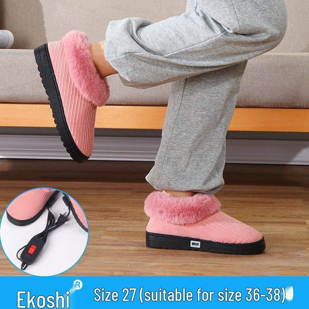 Men's and Women's Electric Heating Rechargeable Cotton Slippers - Warm Feet Device with Walking Pad
