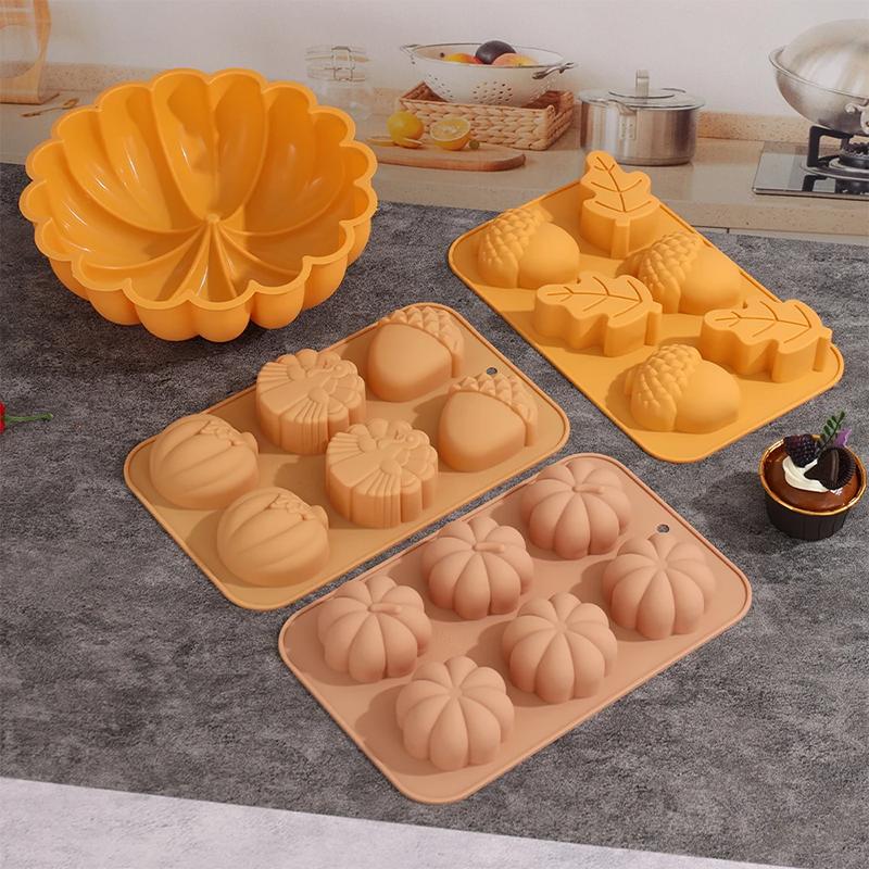 5PS Silicone Baking Mold DIY Pumpkin Nut Leaves Joy of Harvest Fondant Cake Silicone Halloween Art Craft Decorating Tool