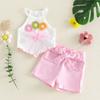 Citgeett Summer Toddler Baby Girl Outfits Sleeveless Bow Front Tops Shorts Set Casual Clothes