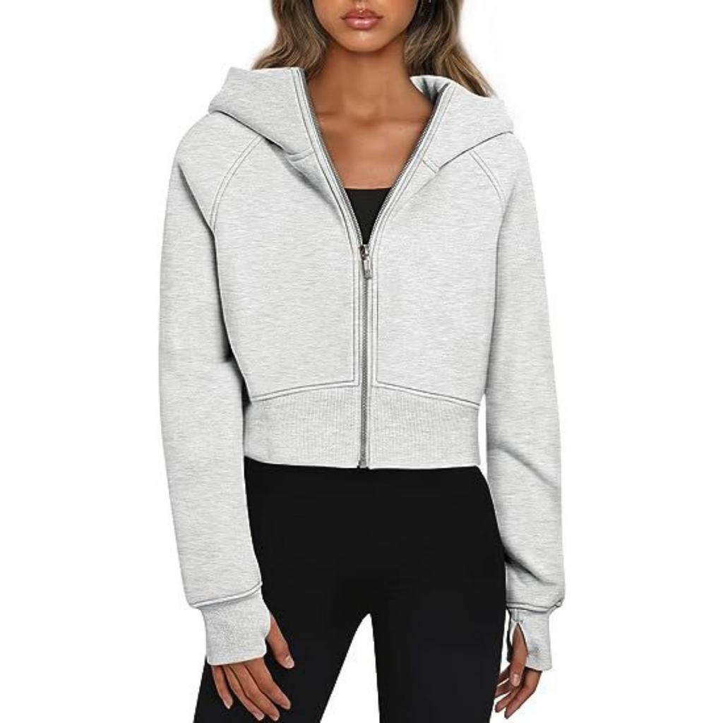 Women's Fashion Casual Hooded Zip Padded Long Sleeve Solid Colour Sweatshirt