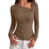 Women's Ribbed Long Sleeve Top Asymmetric Neckline Slim Fit Stretchy Knitwear Casual Pullover Shirt