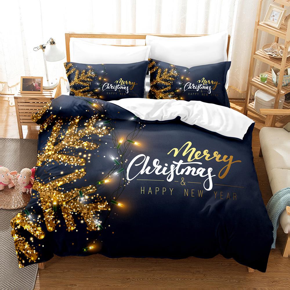 3D Happy New Year Bedding Set Christmas Happy Duvet Cover Pillowcase 2/3 Holiday Gift AU/EU/ES/DE Full Size Quick Drying Soft Home Textile