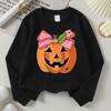 Kids Crewneck Long Sleeve Sweatshirt, Pumpkin with Pink Bow Print