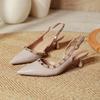 Rivet bag head side empty word with high heels thin heel 2025 new summer temperament pointed head shallow mouth empty single shoes