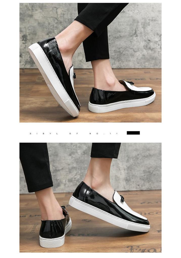 Men's Korean Style Glossy Runway Slip-on Sneakers - Large Size Fashionable Business Casual Shoes