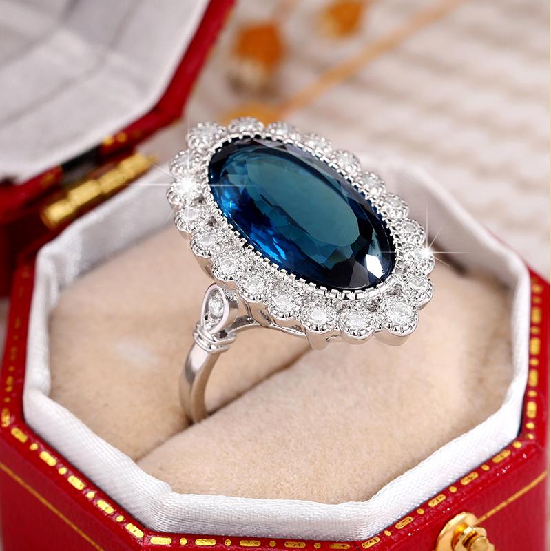 Gorgeous Navy Blue Cubic Zirconia Women Ring Wedding Engagement Accessories Series Gold Color/Silver Color Luxury Jewelry