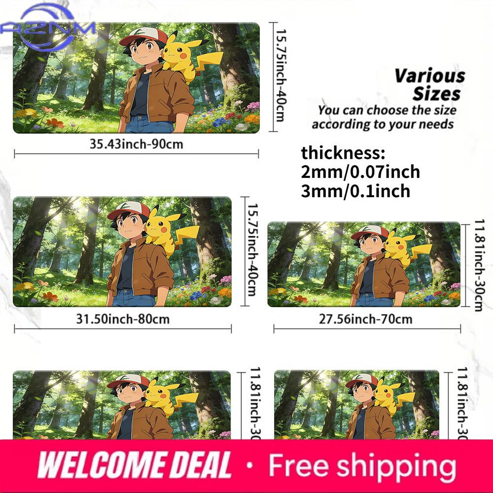 Pokemon Ash  Pikachu Sunlit Forest Gaming Desk Mat NonSlip Washable Mouse Pad 30x80x0.2cm