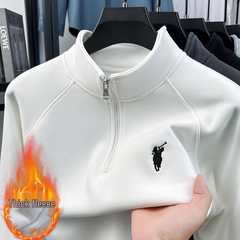 

Men s Heavyweight Autumn & Winter Zipper Hoodie: 600g, Velvet-Lined, Embroidered Cotton, Long Sleeve, Stand Collar, Middle-Aged Base Layer. XL/175 (135-150 jin)