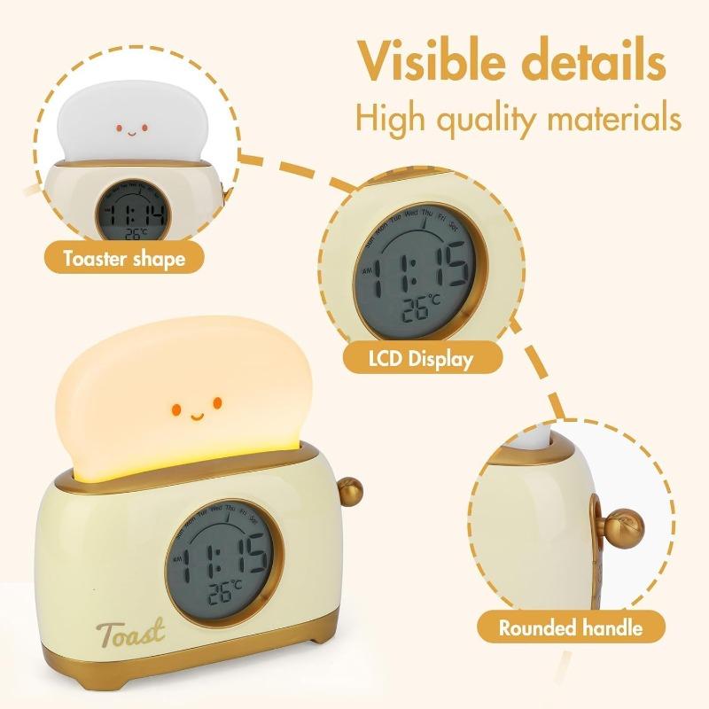 Cute Toast Lamp LED Toaster Clock Night Light for Kids Room Decor