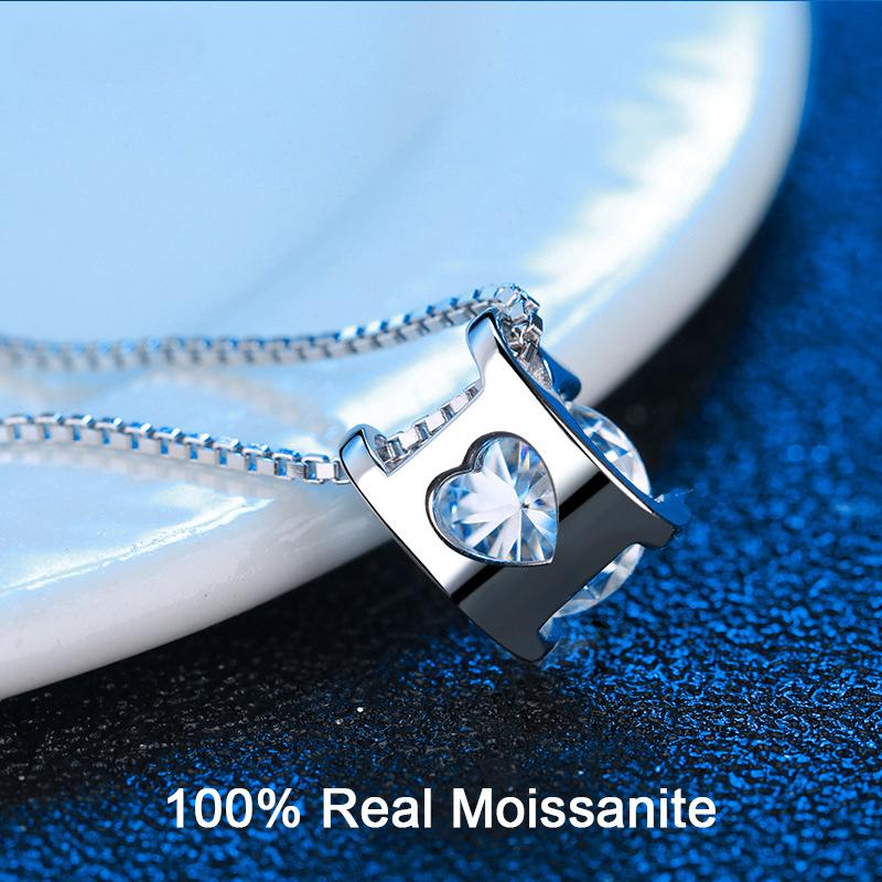 D Color 1-2CT Genuine Moissanite Necklace Brilliant Round Diamond Hollow  Love Pendant Necklace for Women Girls Anniversary Jewelry Gift
