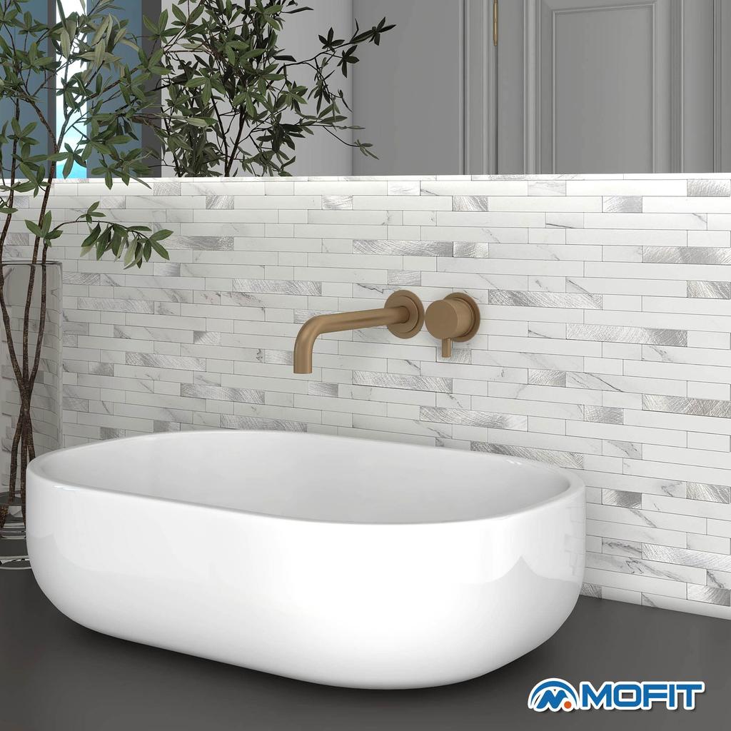 MOFIT 3D Fliseklistremerker for og Vanntette DIY Veggklistremerker og 5 Marmorlignende Kjøkken, Bad, Bad, (Hvit Sølv, Paneler)