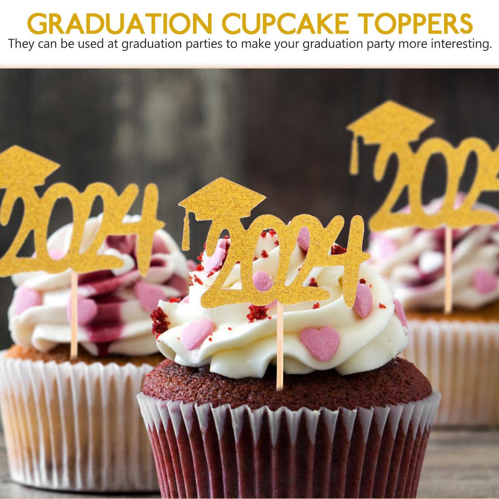 10Pcs Graduation Cake Decorations Cupcake Toppers 2025 Grad Party Supplies Graduation Dessert Picks School Ceremony Cake