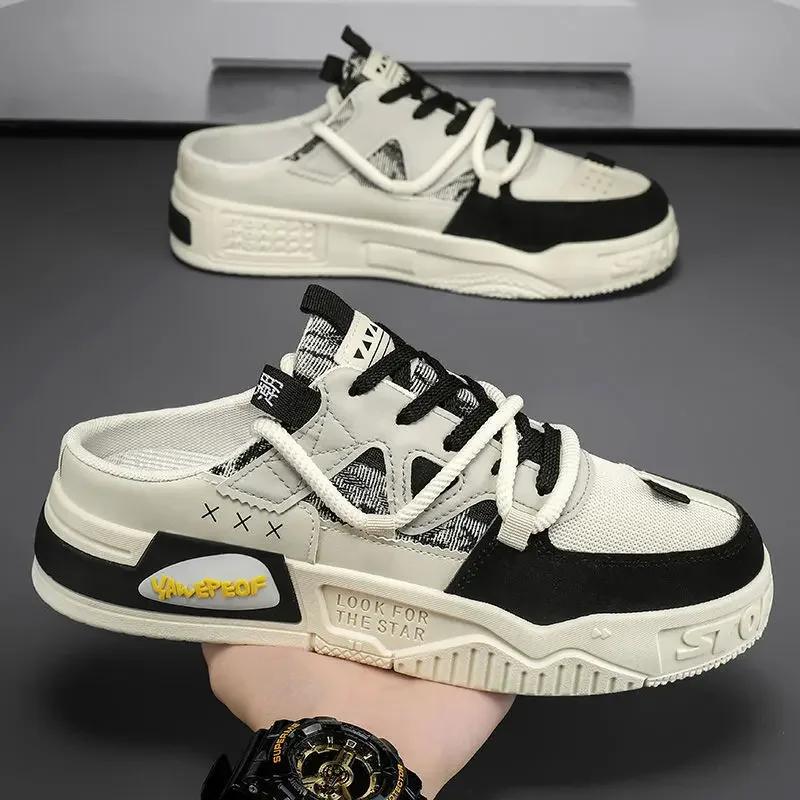 

Мужские тапочки, летние, на толстой подошве, дышащие, удобные, полутапочки, уличные, молодежные, для скейтбординга, повседневные кроссовки для мужчин 44 чёрный