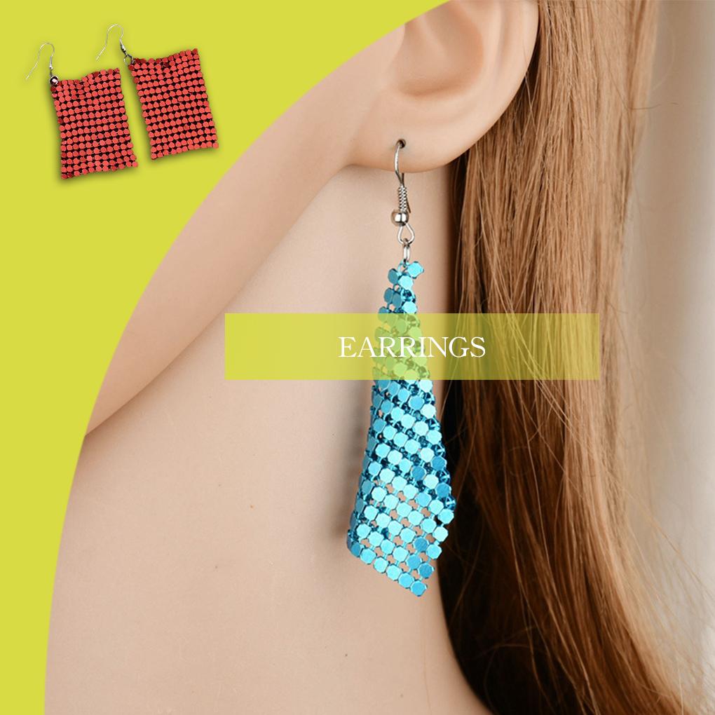 Square Sequins Mesh Loops Ears Multi-color Eardrops Aluminum Jewelry Ear Alloy Earrings Fashion Exaggerated Decorations
