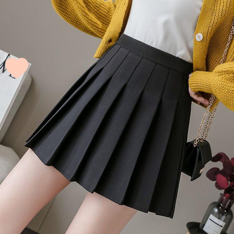 

High Waist Grey Pleated A-Line Skirt - Versatile, Slimming, Anti-Exposure Design for Autumn and Winter Extra Large чорний