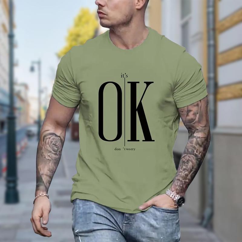 Nuova T-shirt Estiva Moda Uomo Personalità OK Stampata Top da Uomo