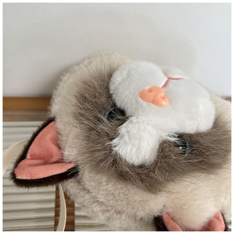 Kawaii Cartoon Cat Plush Crossbody Bag Soft Adjustable Strap Mini Shoulder Coin Purse for Kids
