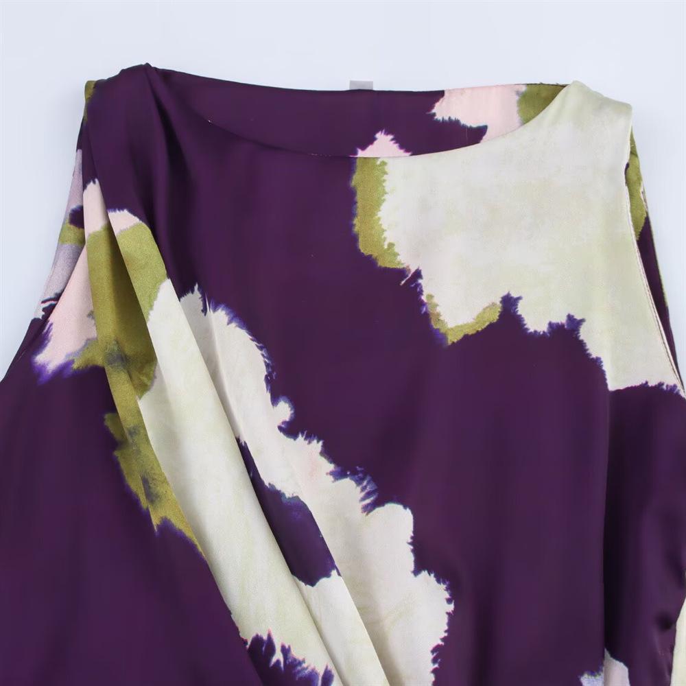 2025 Spring/Summer Women's Slim Silk Satin Print Midi Dress