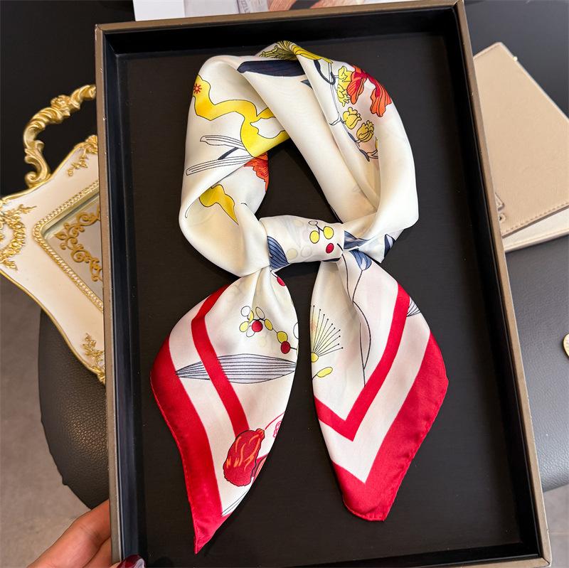 Elegant Flower Simulation Silk Printing Silk Scarf Square Scarf High-end Shawl Sunscreen Neck Professional Scarf Headscarf Scarf