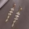 Silver Needle Vintage Rhinestone Fringed Leaf Long Earrings Ins Geometric Earrings