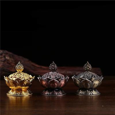 Lotus Flower Incense Burner Buddhism Buddha Holder Brass Sandalwood Censer Incense Metal Craft Home Decoration