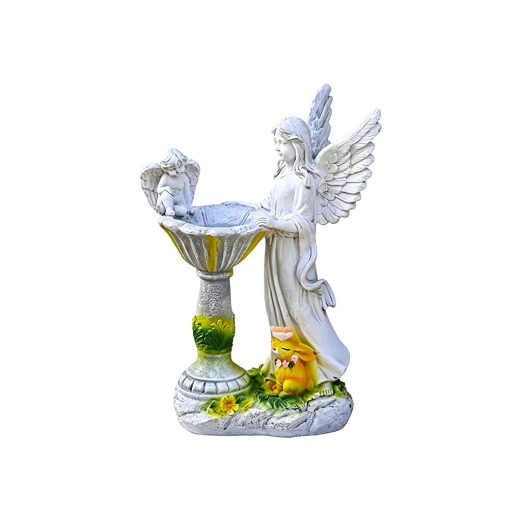 Solar Resin Angel Statue with LED Light Fairy Garden Pond Decoration for Outdoor Patio Yard Fountain Sculpture