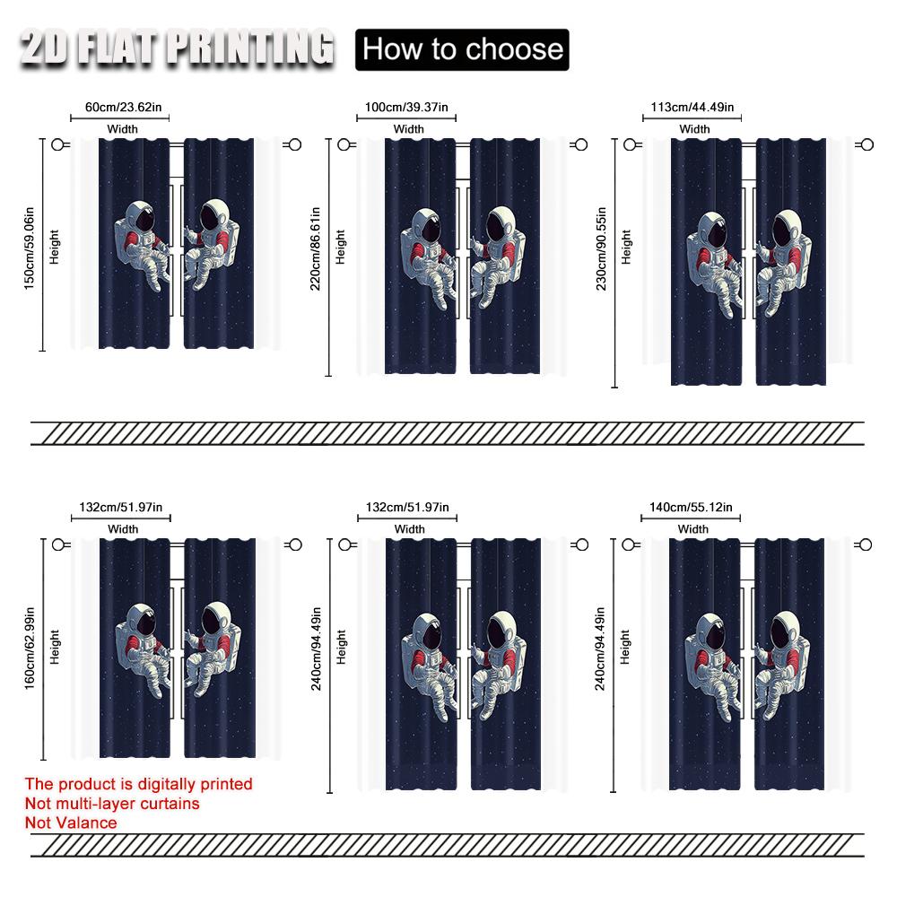 2Pcs Modern Space Astronaut Blackout Curtains Deep Blue Starry Sky Cartoon Spaceman Print Drapes For Bedroom Study Living