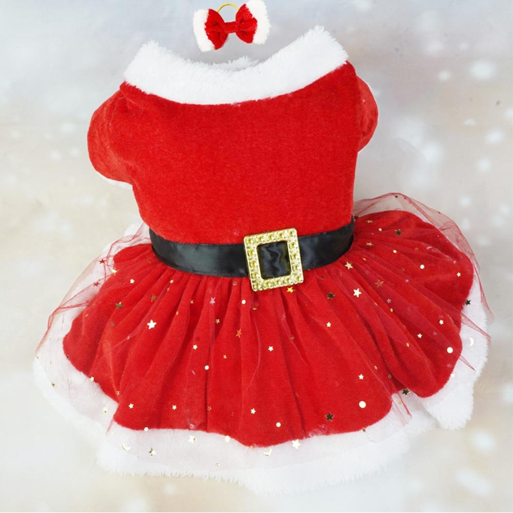 Roter Hund Weihnachtsmann Kleid Netz Samt Haustier Outfit Waschbar Roter Netzrock Weihnachtsfeier
