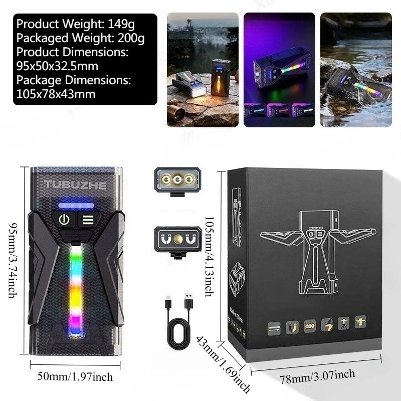 Color Changing Magnetic Flashlight,Rechargeable Camping Lantern,Side Atmosphere Light with Bracket,for Outdoor,Hiking,Emergency,Home, Gift