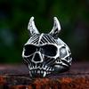 New Dark Style Retro Horned Monster Skull Men's Ring
