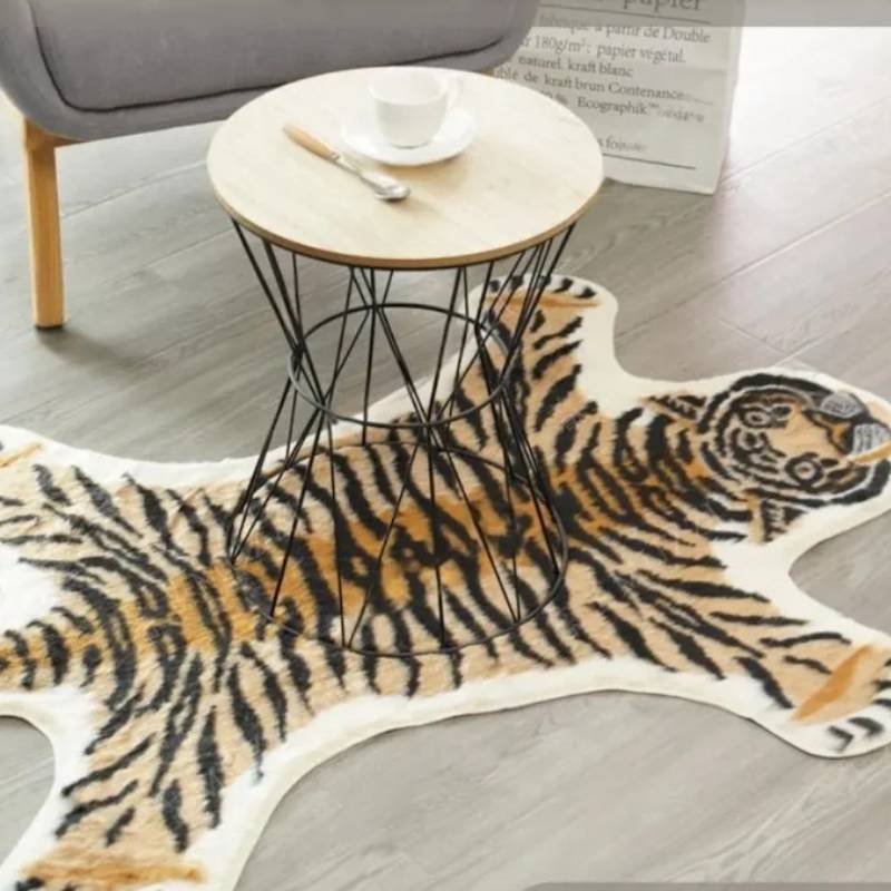 Tiger Pattern Faux Cashmere Rug With Animal Print For Living Room Decor